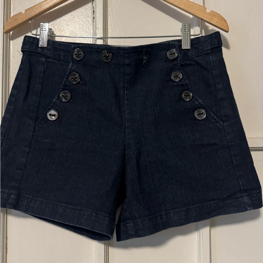 Willi Smith Dark Navy Button-Detail Denim Shorts